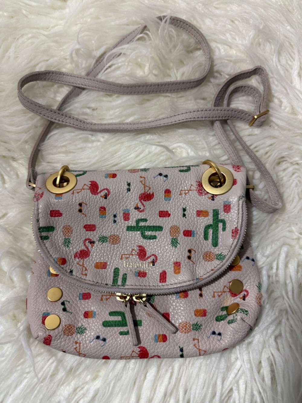 Hammitt Riversible Pebbled Leather Crossbody in Light Taupe with Gold Hardware